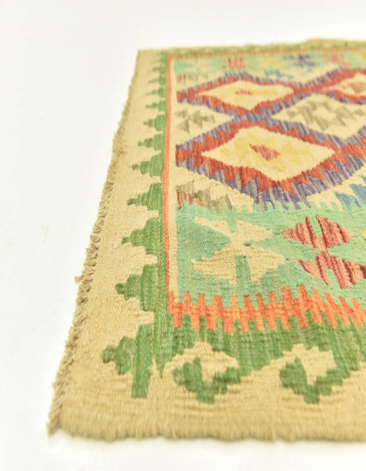 Detail image of  3' 8 x 4' 9  Hand Woven Kilim Maymana Wool Rug
