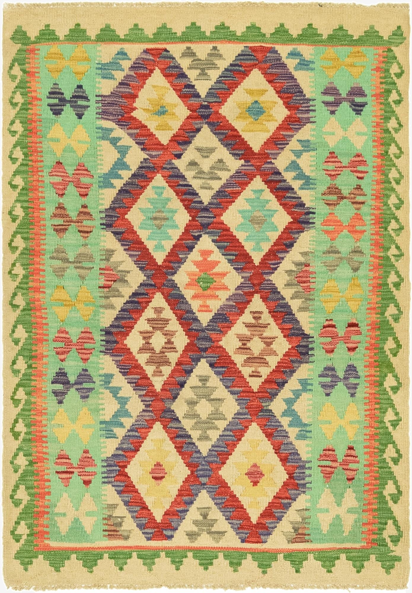  3' 8 x 4' 9  Hand Woven Kilim Maymana Wool Rug