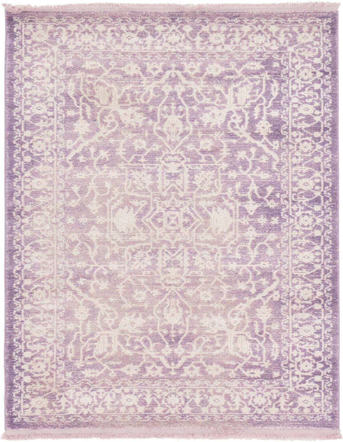 A 3x5 rectangular Modern Classical area rug in shades of purple with an intricate botanical medallion pattern and fringed ends.