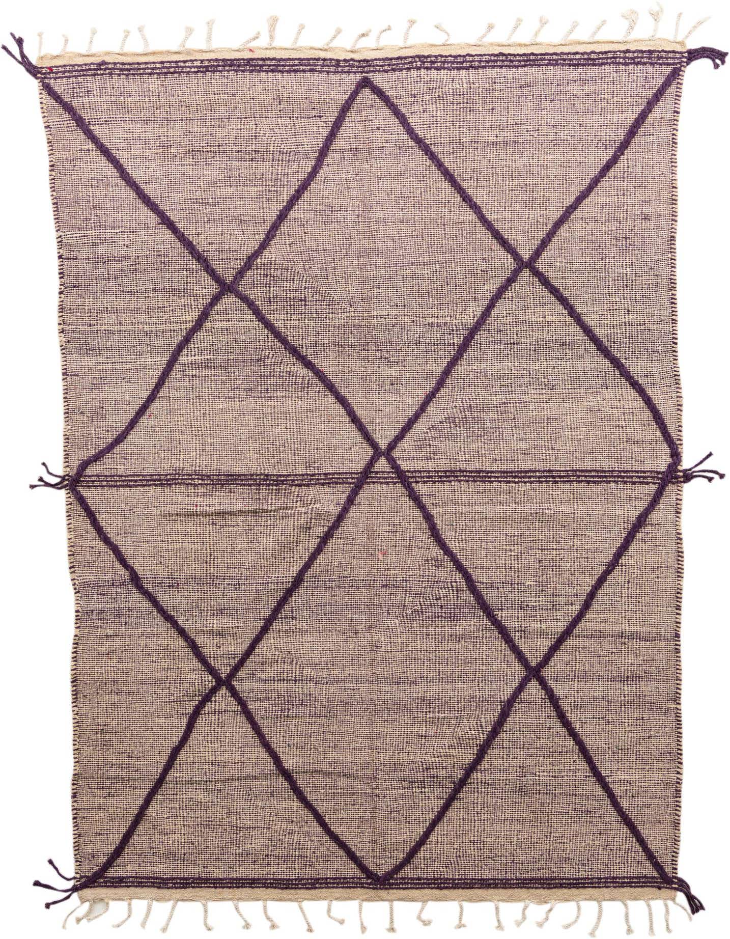 A 6x9 rectangular purple tribal shag rug with a modern geometric diamond pattern and fringe.