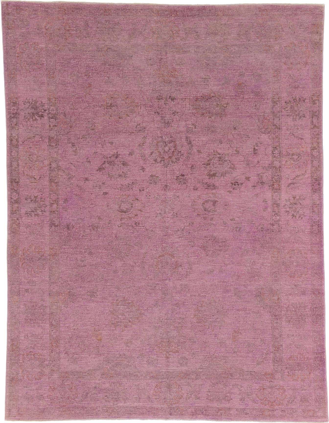 A 6x9 rectangular purple vintage rug with subtle botanical and floral patterns, ideal for a living room.