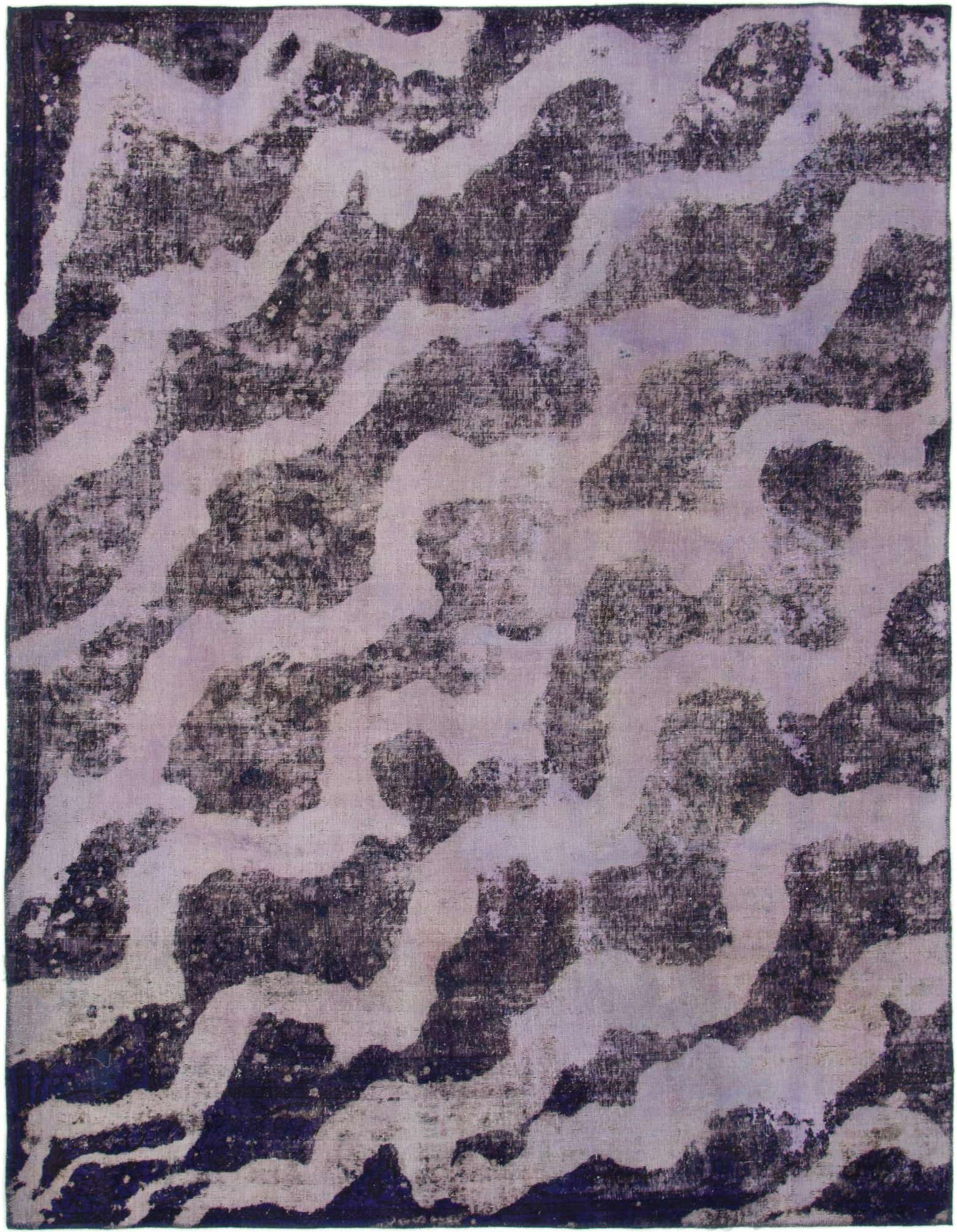 A 7x10 rectangular Ultra Vintage wool rug featuring an abstract, distressed purple and lavender Persian pattern.