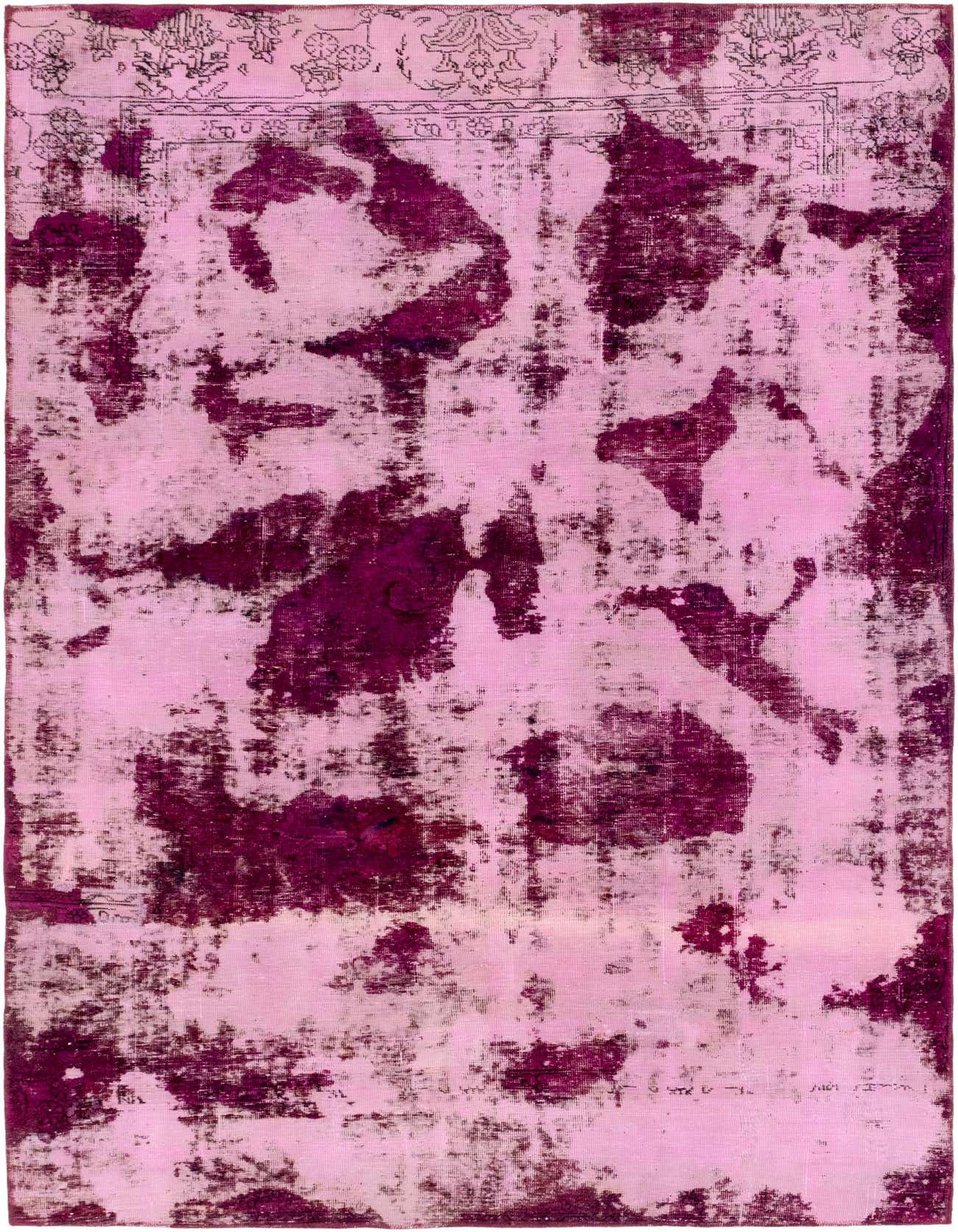 A 6x9 rectangular Ultra Vintage wool rug featuring an abstract, faded purple and light pink Persian pattern.
