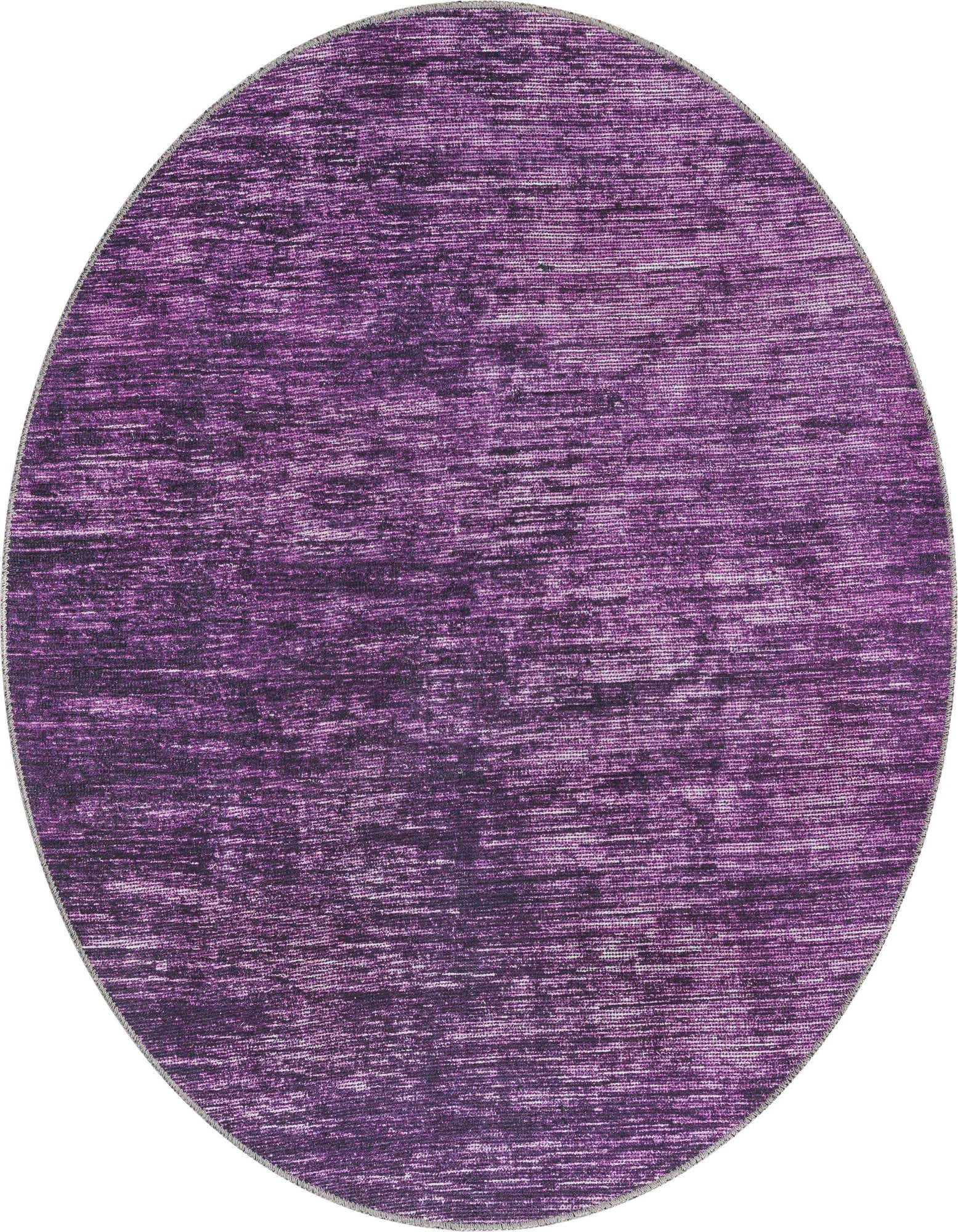 A 5' 0 x 5' 0 round purple modern chenille rug with a subtle textured stripe pattern, suitable for indoor use.