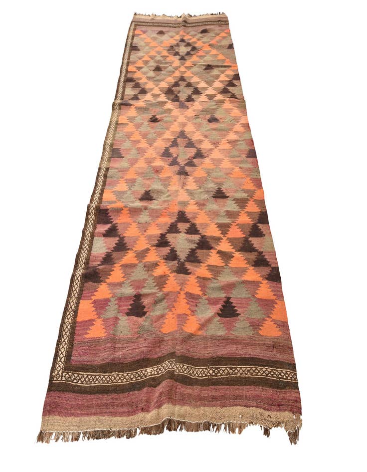 Detail image of  4' 5 x 11' 5  Hand Woven Kilim Fars Wool Runner Rug
