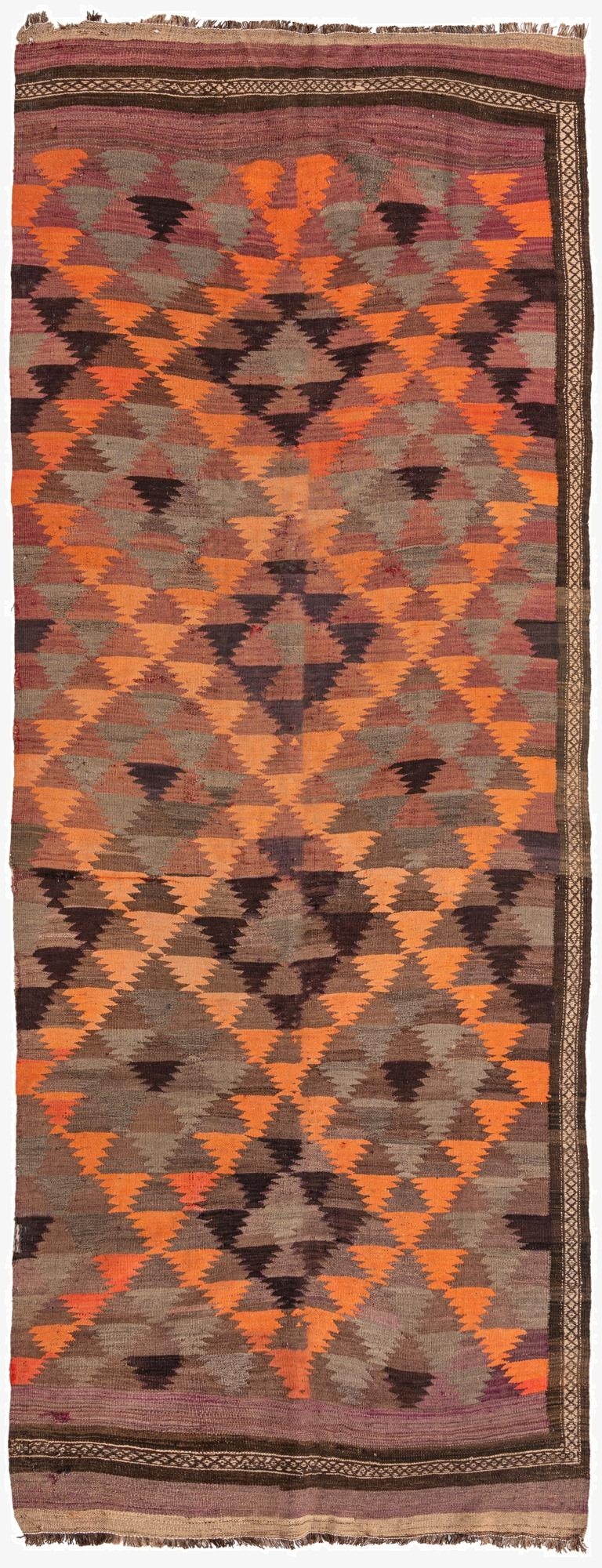 4' 5 x 11' 5  Hand Woven Kilim Fars Wool Runner Rug