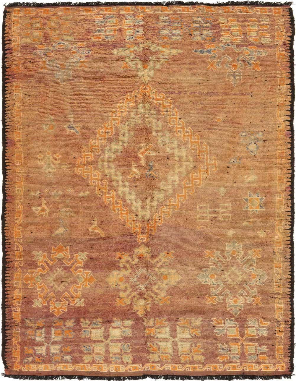 A 14 ft runner rug in shades of purple with a central medallion and tribal patterns in orange, cream, and blue.