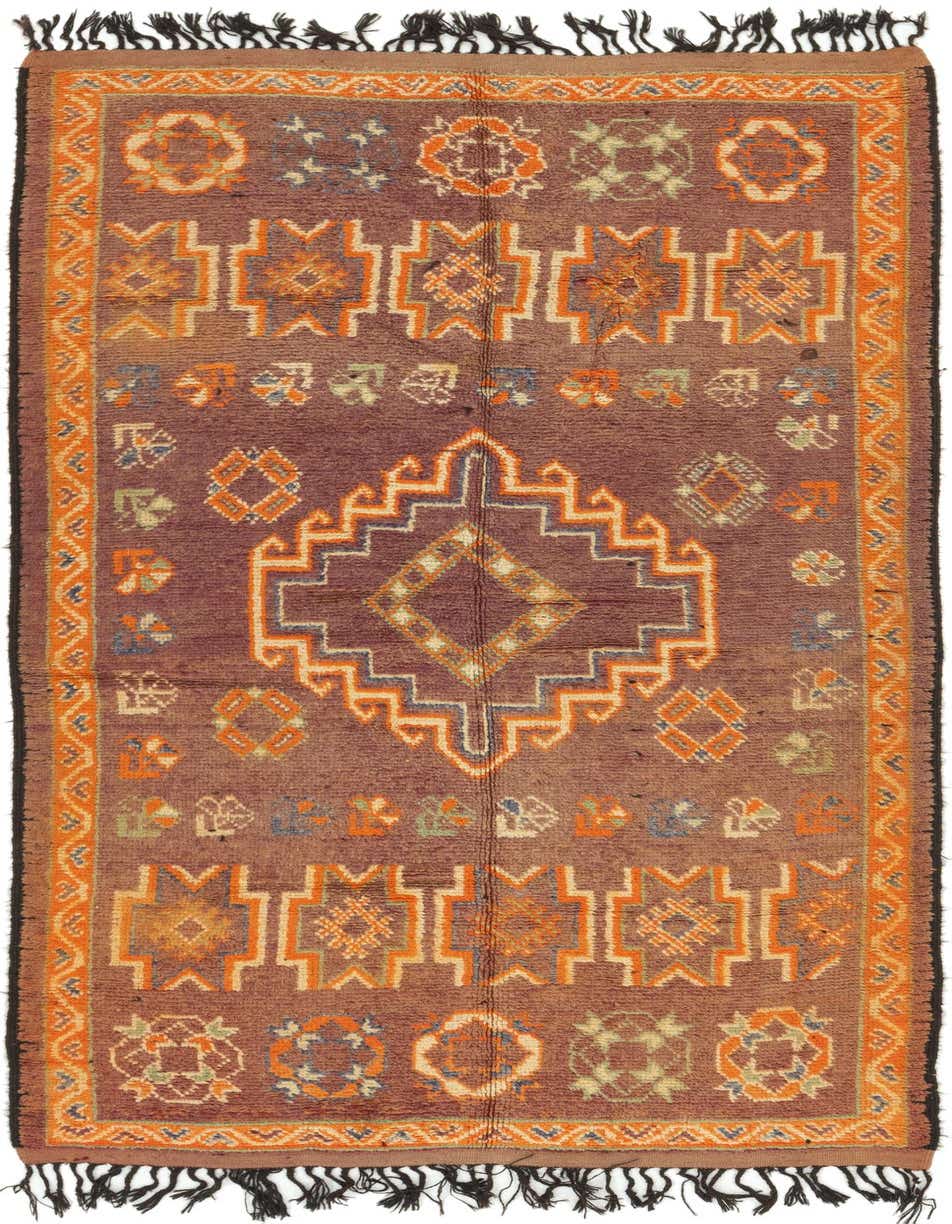 A long 11 ft runner rug featuring a rich purple background with orange, blue, and cream Southwestern and tribal patterns, ideal for a hallway.
