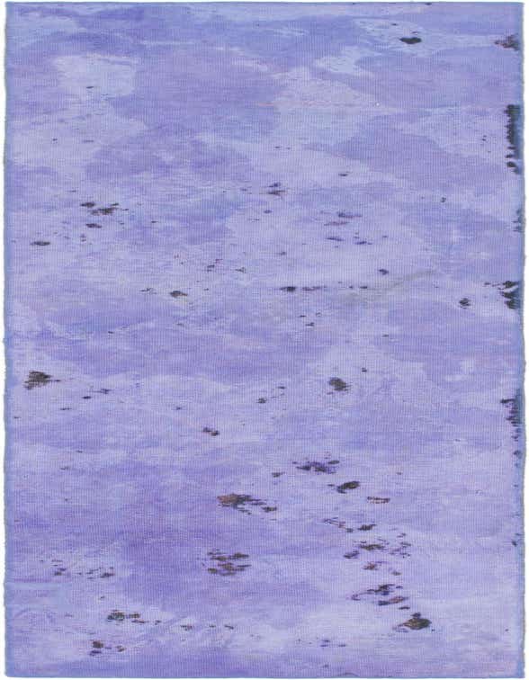 A 9 ft Ultra Vintage runner rug in shades of purple with an abstract, distressed Persian pattern, ideal for a hallway.
