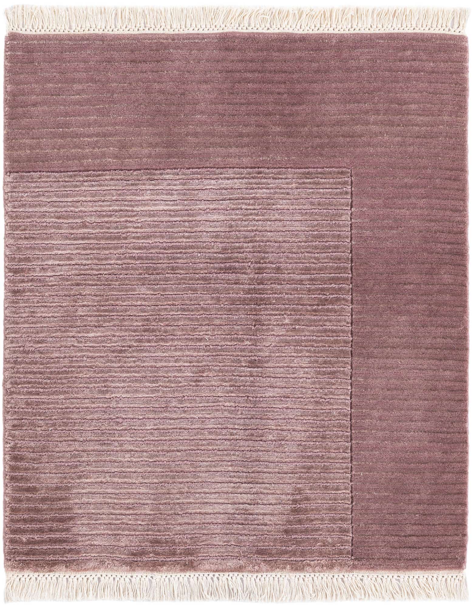 A 2' 5 x 2' 6 square purple rug with a modern textured stripe pattern and fringed edges.