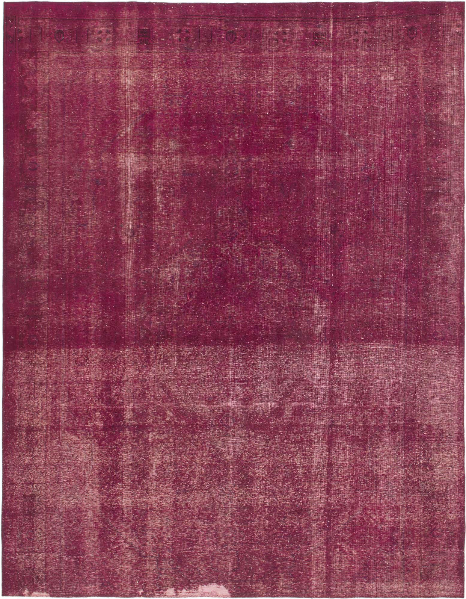 A 9' 7 x 11' 4 square purple vintage Persian wool rug with a subtle distressed pattern and flat pile.