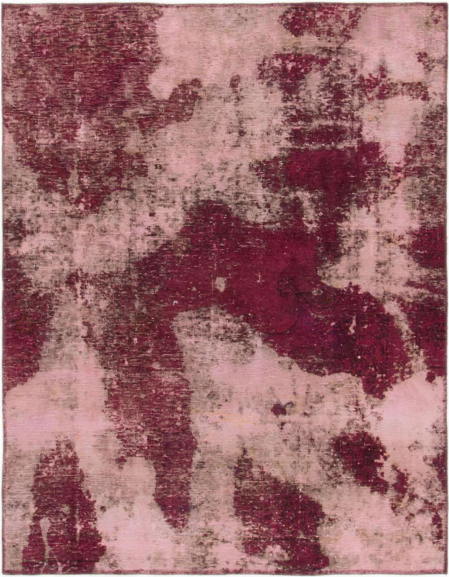 A square 4' 9 x 5' 10 purple wool rug with an abstract, distressed vintage Persian pattern, ideal for indoor spaces.