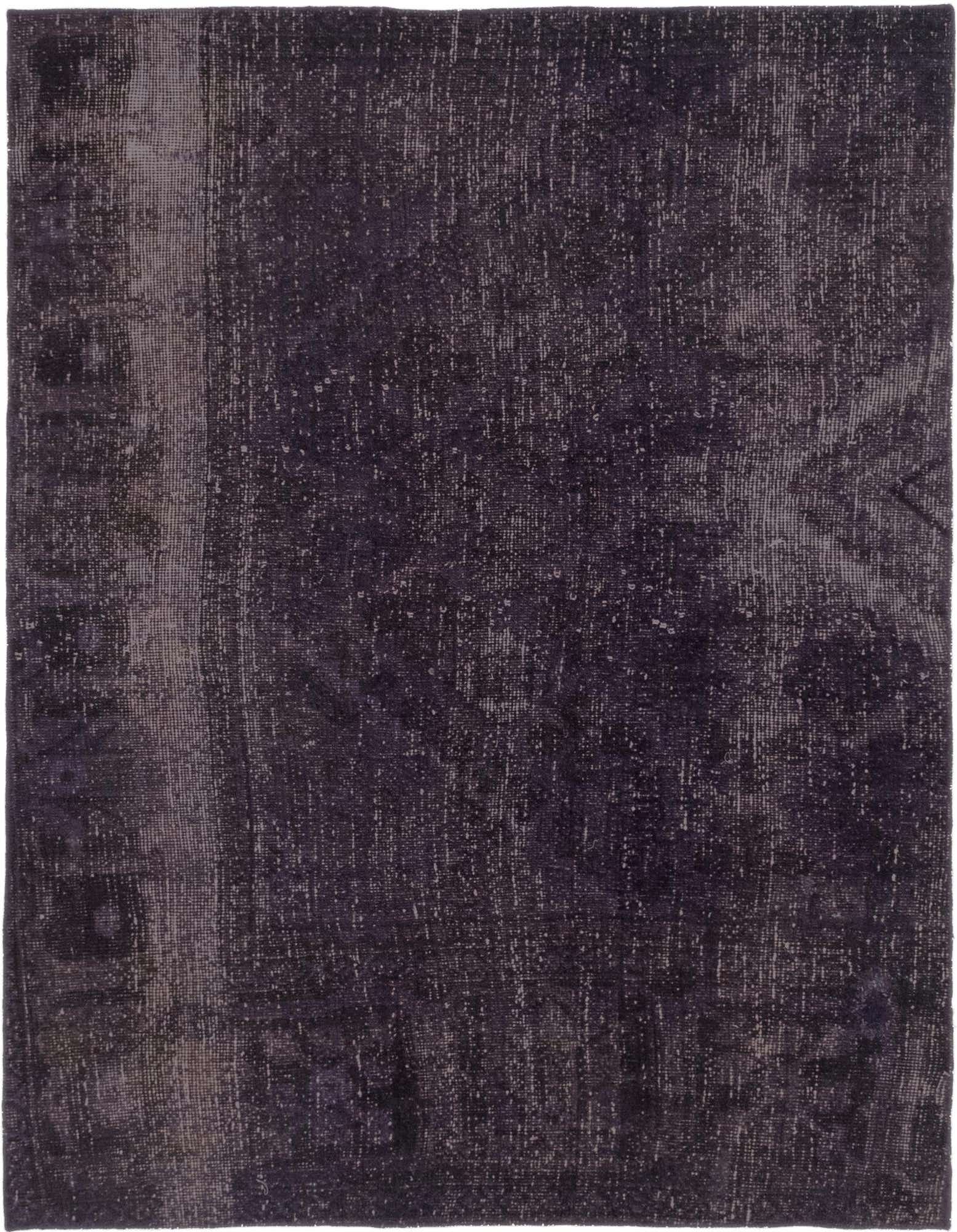 A 4' 9 x 5' 10 square purple wool rug with a distressed vintage Persian pattern, suitable for indoor spaces.
