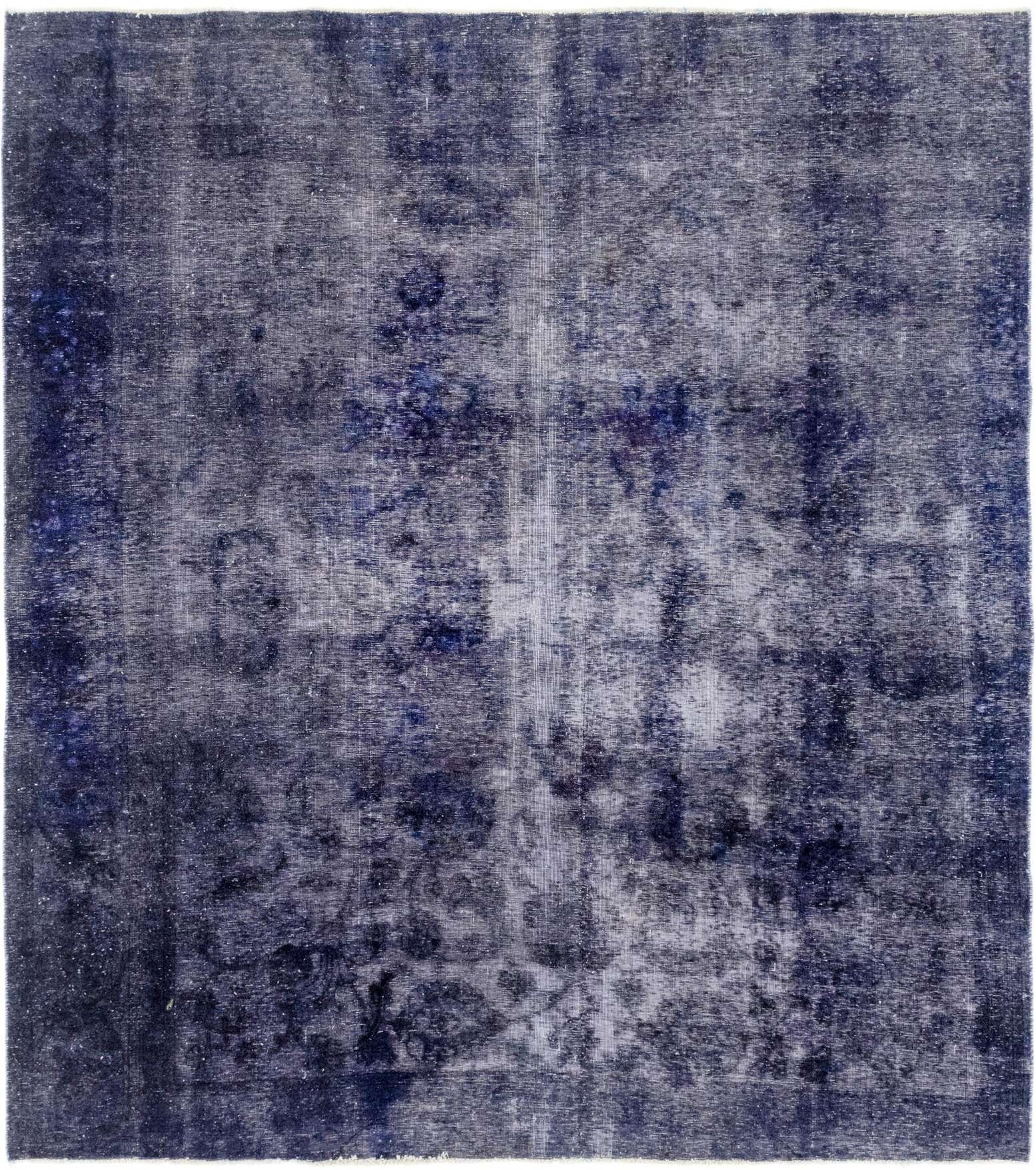 A square 8'x9' Ultra Vintage wool rug in shades of purple with a distressed Persian pattern, suitable for indoor spaces.