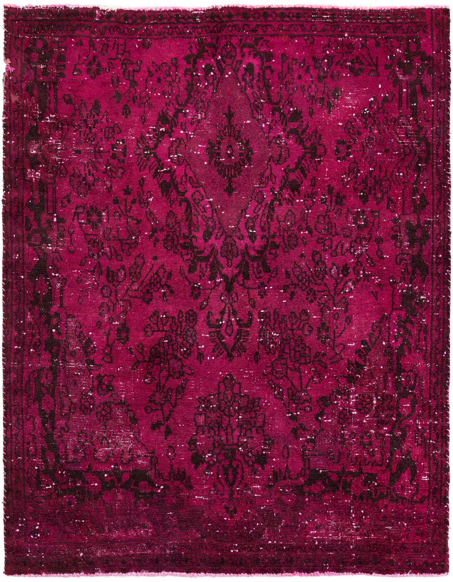 A 5' 5 x 5' 10 square purple Persian rug with a faded medallion pattern and distressed finish, suitable for an indoor living space.