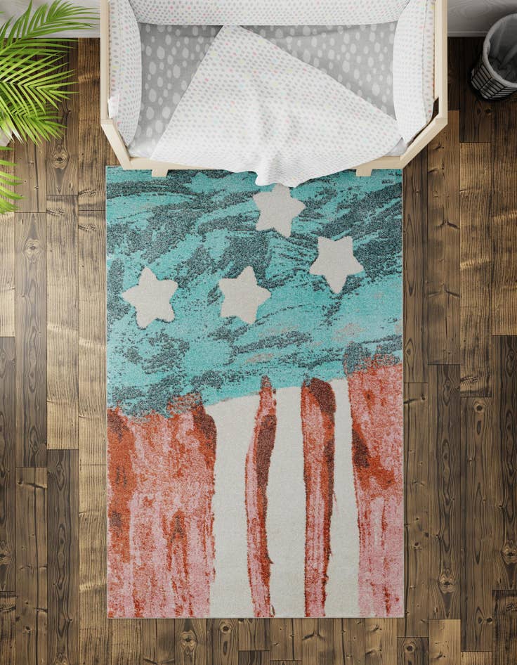 Detail image of  7' 10 x 10' American Flag Whimsy Kids Rug