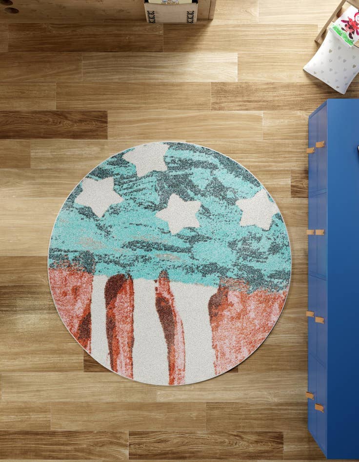 Detail image of  2' 2 x 2' 2 American Flag Whimsy Kids Round Rug