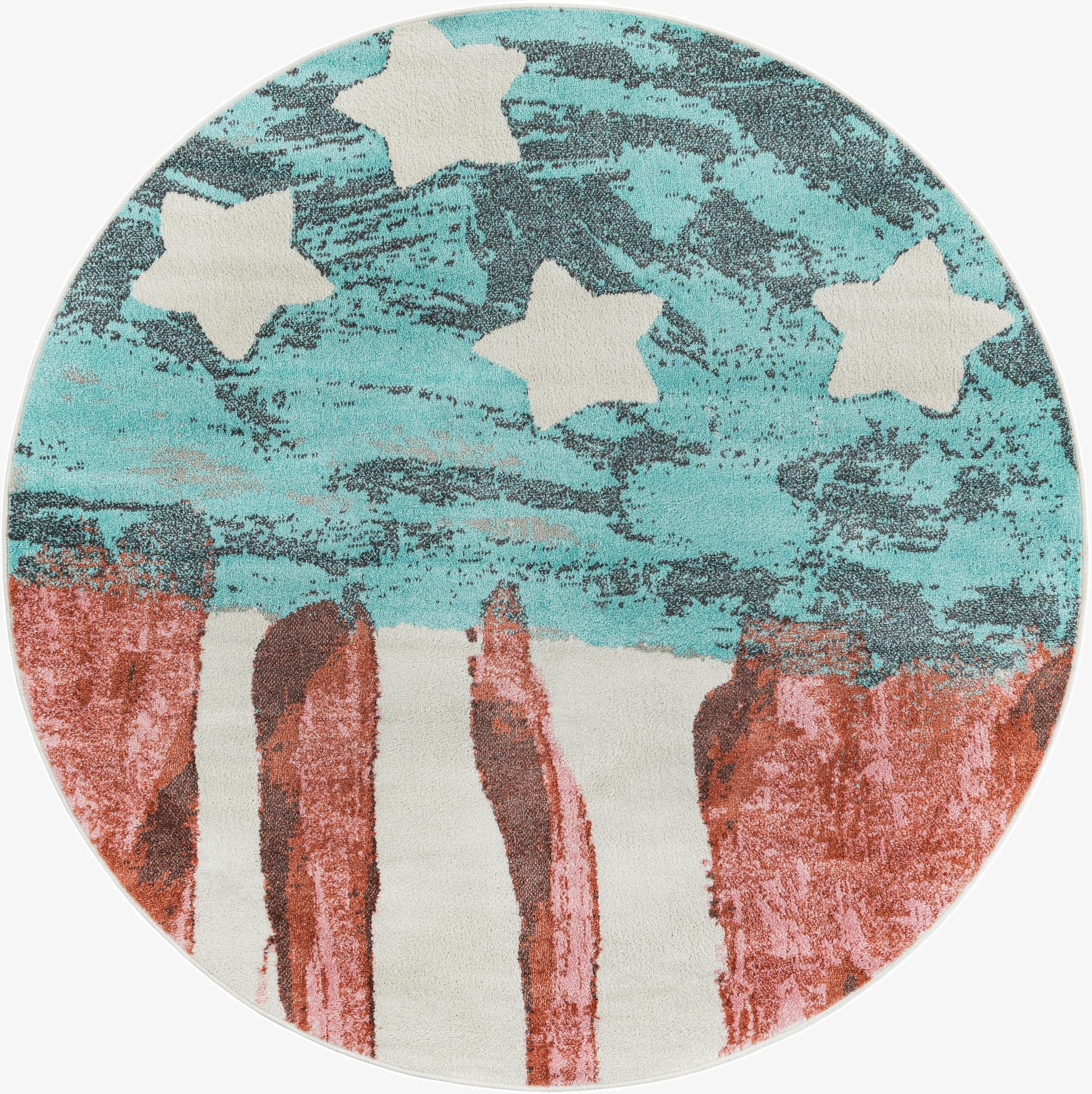  6' 1 x 6' 1 American Flag Whimsy Kids Round Rug