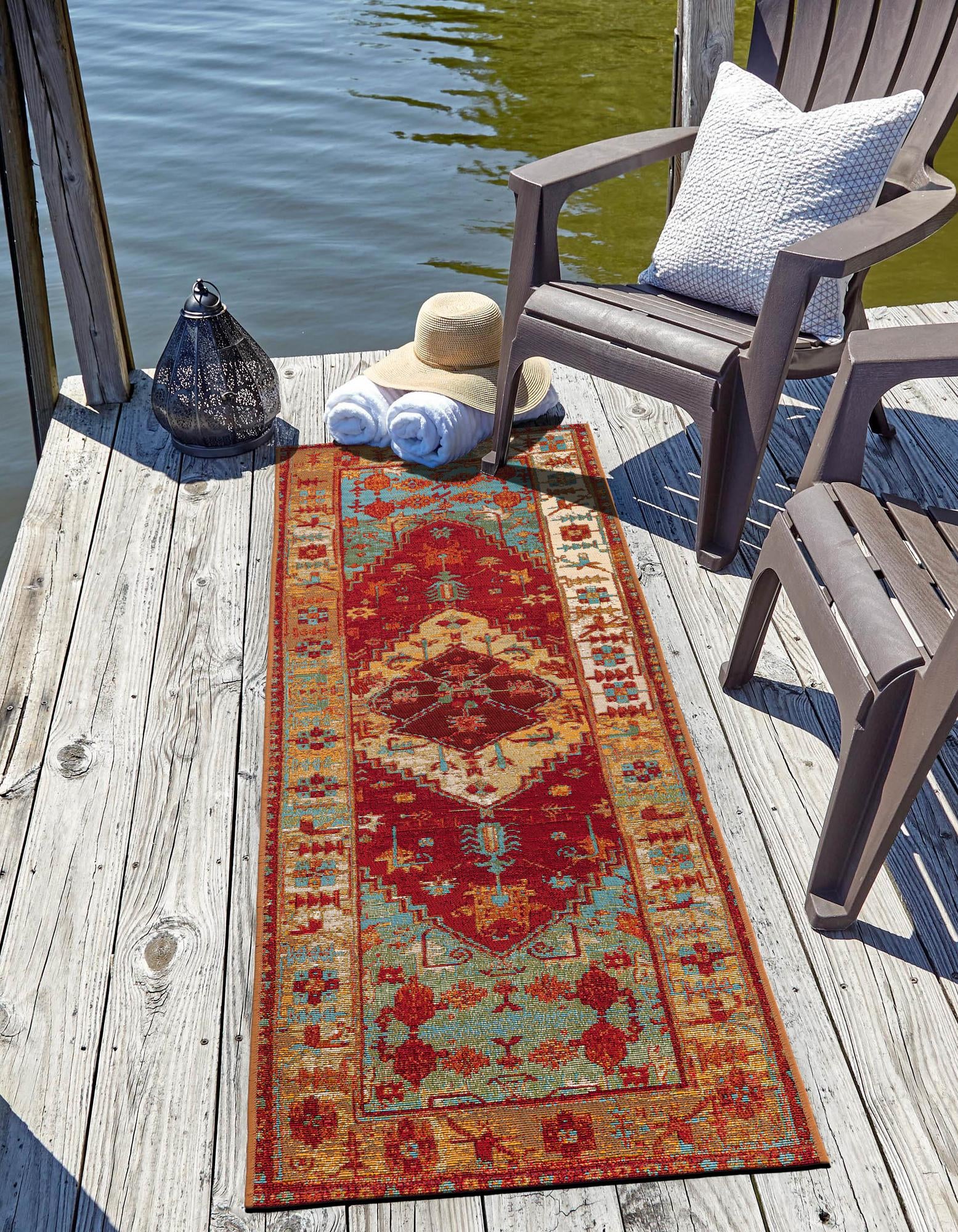 Red Green Blue 2' x 6' Traditional Indoor / Outdoor Runner Rug | Rugs.com