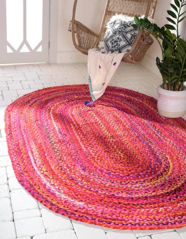  5' 1 x 8'  Hand Braided Chindi Oval Rug