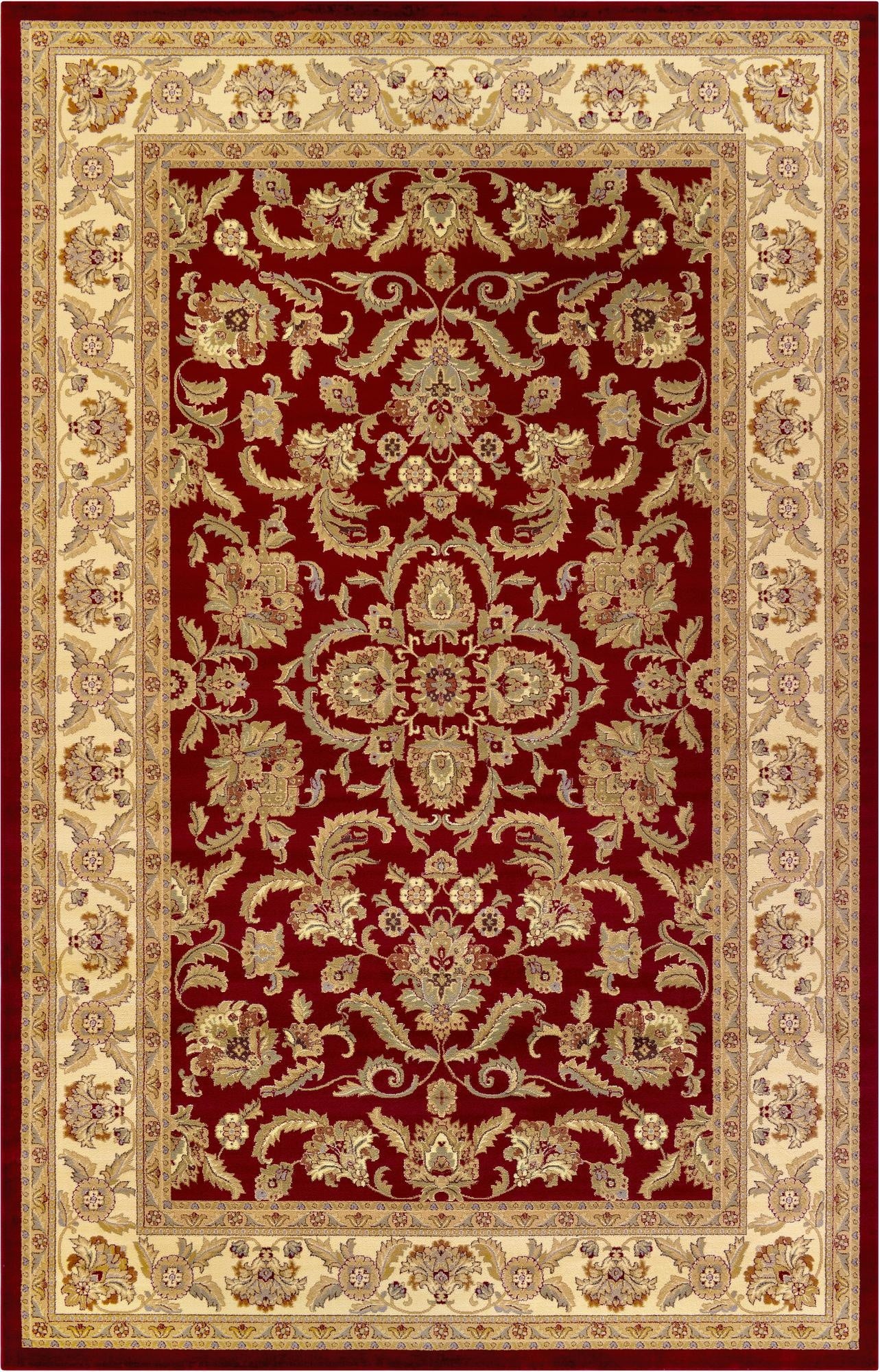 A 10x16 rectangular Aditi rug featuring a traditional French medallion pattern in shades of red and cream.