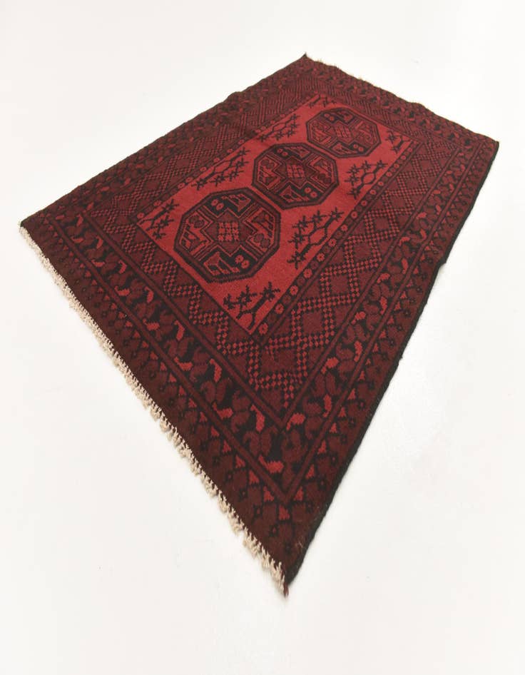 Detail image of  3' 5 x 4' 9  Hand Knotted Afghan Akhche Wool Rug