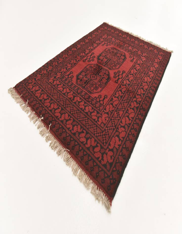 Detail image of  3' 5 x 4' 9  Hand Knotted Afghan Akhche Wool Rug