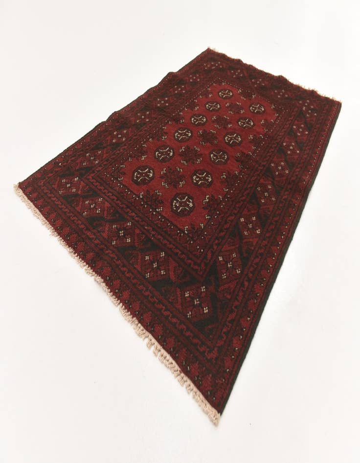 Detail image of  3' 2 x 4' 10  Hand Knotted Afghan Akhche Wool Rug