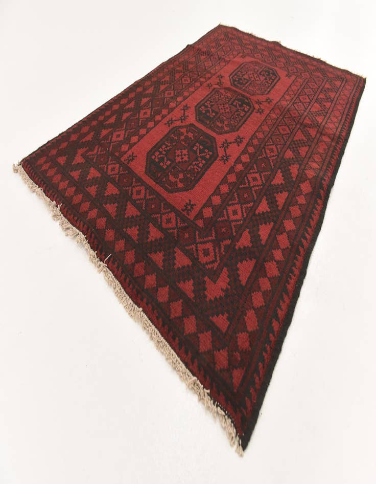 Detail image of  3' 3 x 4' 9  Hand Knotted Afghan Akhche Wool Rug