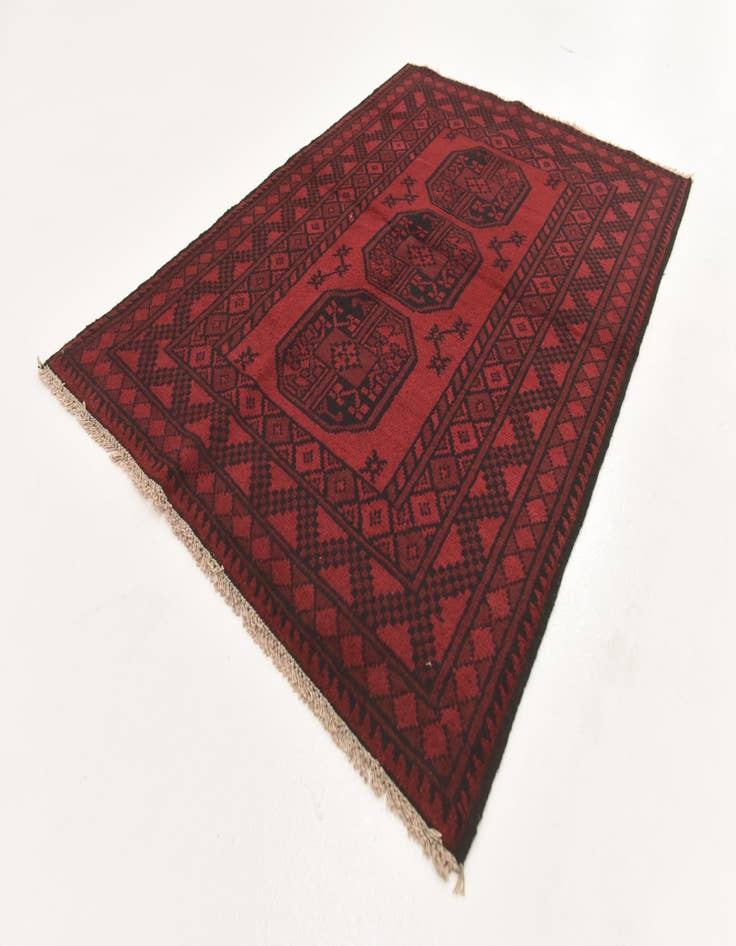 Detail image of  3' 3 x 4' 8  Hand Knotted Afghan Akhche Wool Rug