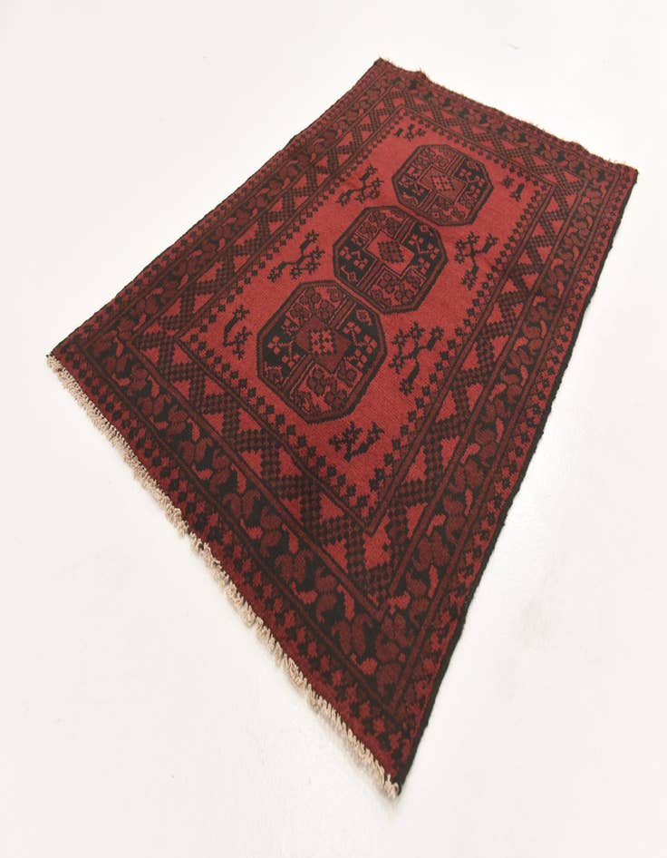 Detail image of  3' 2 x 4' 9  Hand Knotted Afghan Akhche Wool Rug