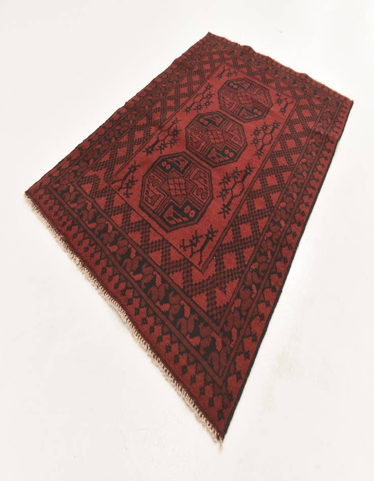 Detail image of  3' 3 x 4' 9  Hand Knotted Afghan Akhche Wool Rug