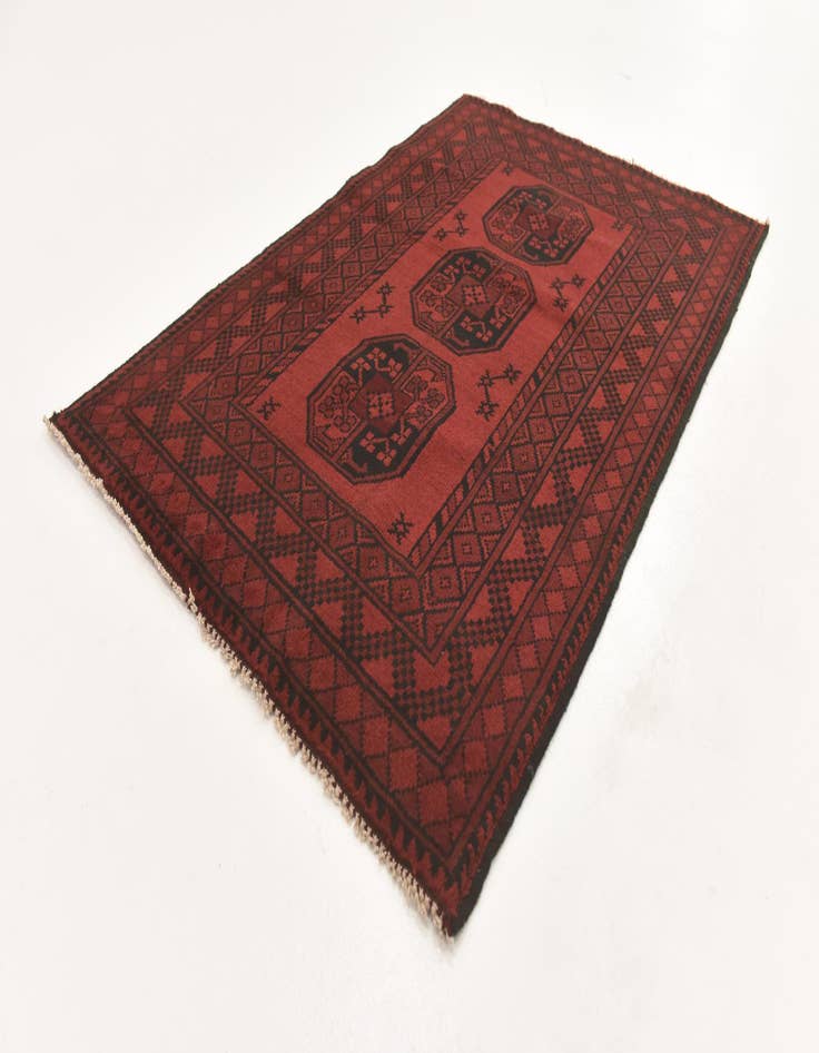 Detail image of  3' 3 x 4' 9  Hand Knotted Afghan Akhche Wool Rug