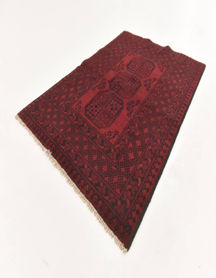 Detail image of  3' 3 x 4' 11  Hand Knotted Afghan Akhche Wool Rug