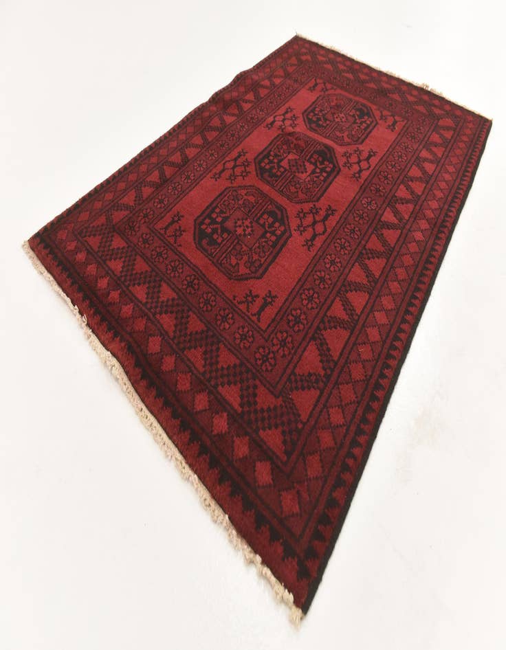 Detail image of  3' 4 x 4' 10  Hand Knotted Afghan Akhche Wool Rug