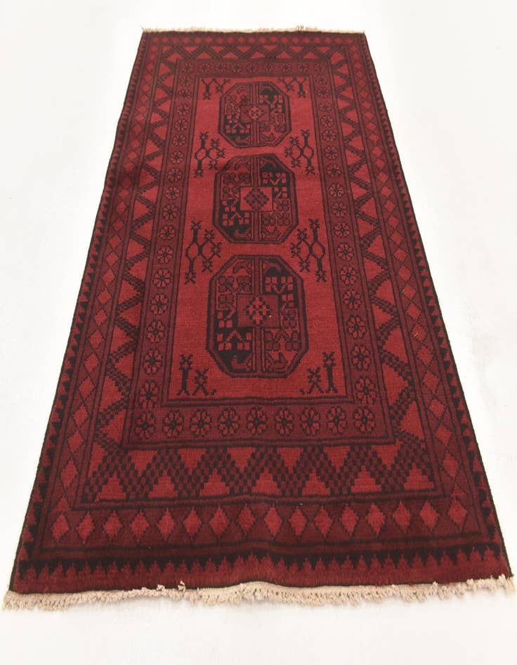 Detail image of  3' 4 x 4' 10  Hand Knotted Afghan Akhche Wool Rug