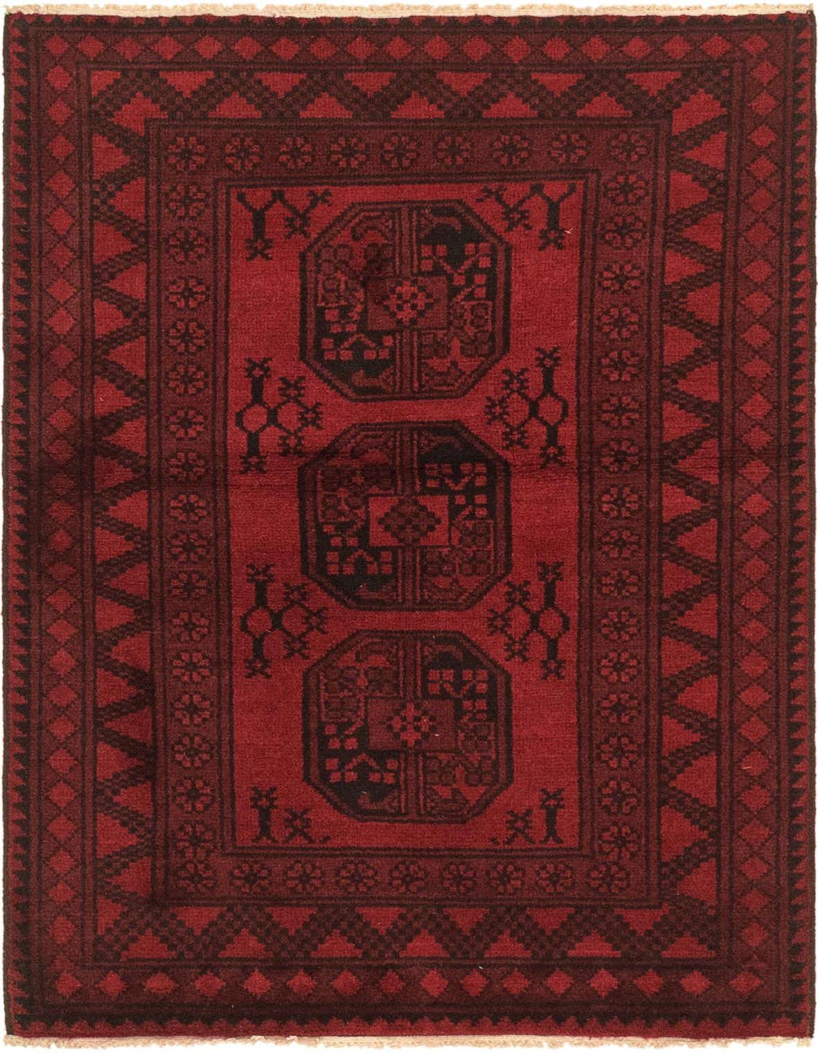 A 3x5 rectangular Rugs.com Afghan Akhche rug in deep reds with a traditional tribal medallion pattern.