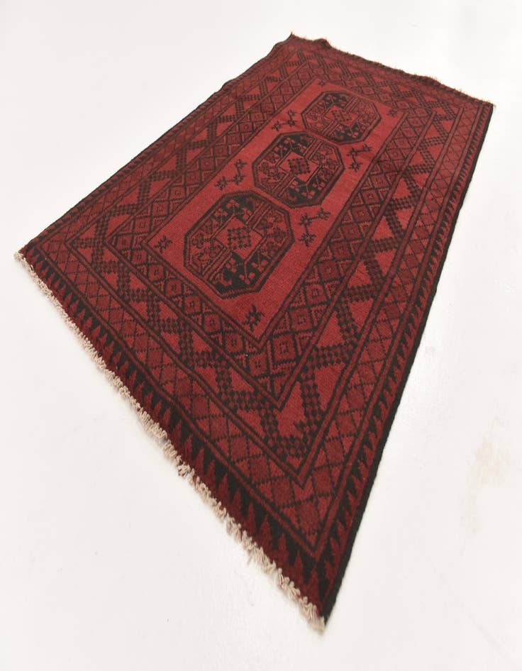 Detail image of  3' 3 x 4' 9  Hand Knotted Afghan Akhche Wool Rug