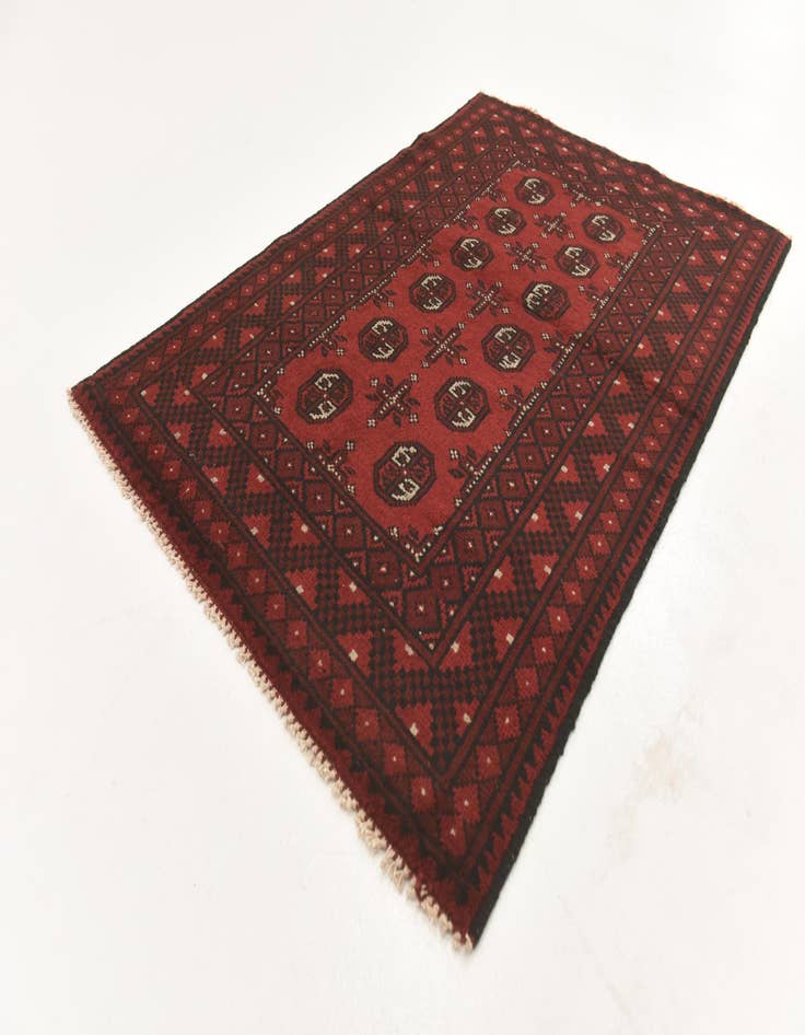 Detail image of  3' 2 x 4' 9  Hand Knotted Afghan Akhche Wool Rug