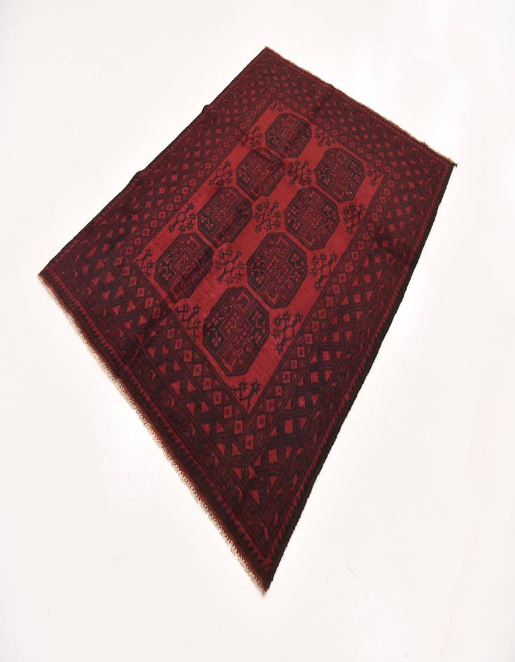 Detail image of  4' 11 x 6' 5  Hand Knotted Afghan Akhche Wool Rug