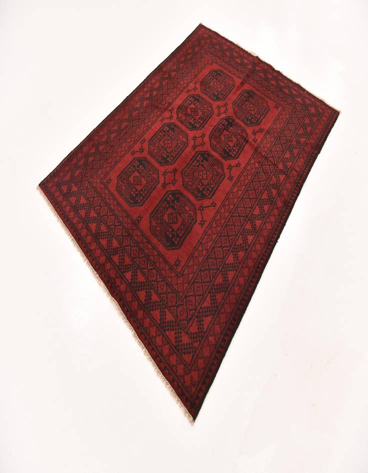 Detail image of  4' 11 x 6' 4  Hand Knotted Afghan Akhche Wool Rug