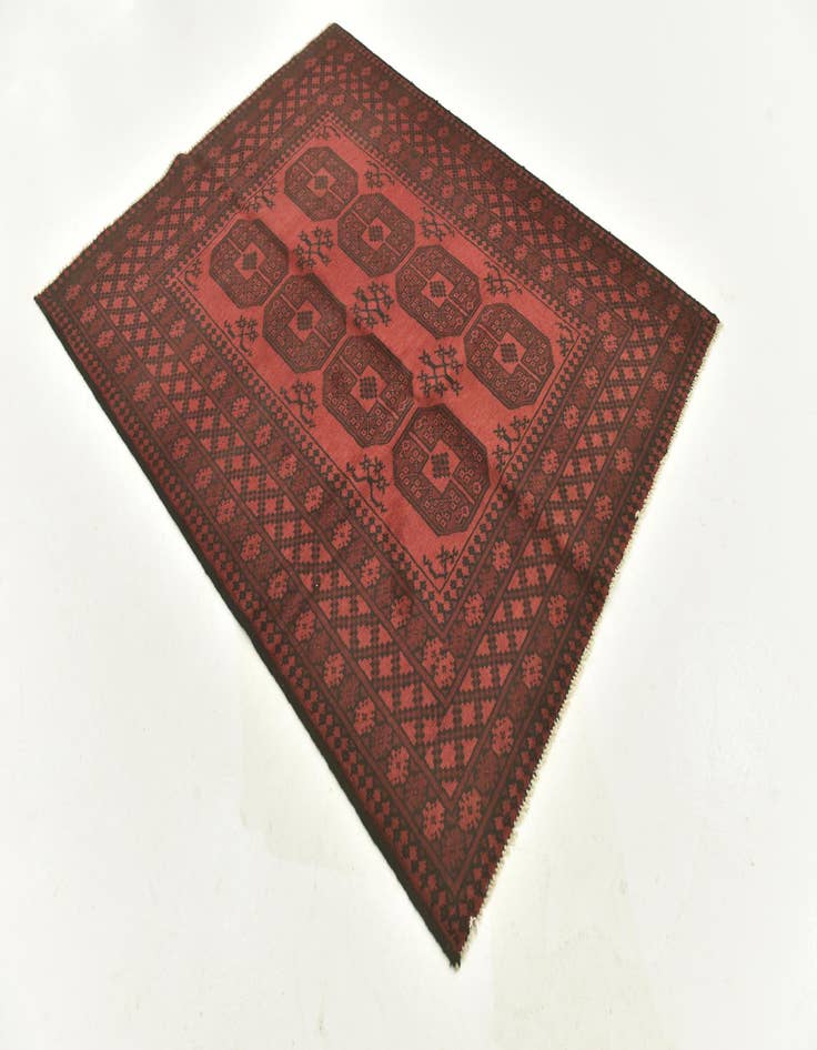 Detail image of  4' 9 x 6' 3  Hand Knotted Afghan Akhche Wool Rug