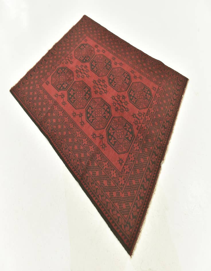 Detail image of  4' 9 x 6' 4  Hand Knotted Afghan Akhche Wool Rug