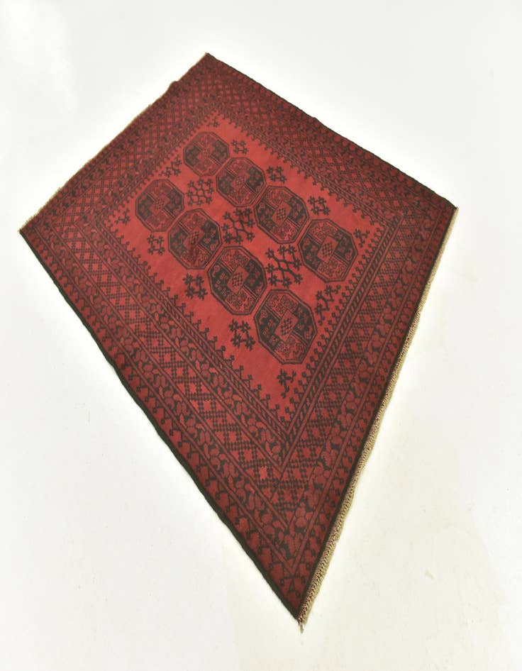 Detail image of  5' x 6' 3  Hand Knotted Afghan Akhche Wool Rug