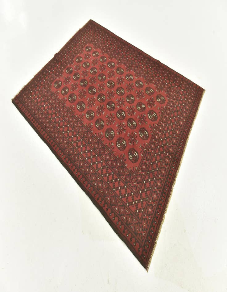 Detail image of  4' 10 x 6' 5  Hand Knotted Afghan Akhche Wool Rug