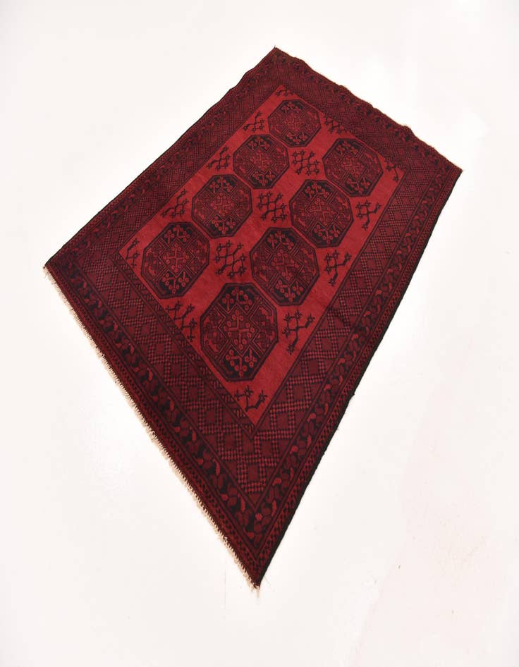 Detail image of  4' 11 x 6' 6  Hand Knotted Afghan Akhche Wool Rug