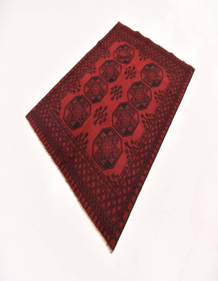 Detail image of  4' 9 x 6' 4  Hand Knotted Afghan Akhche Wool Rug