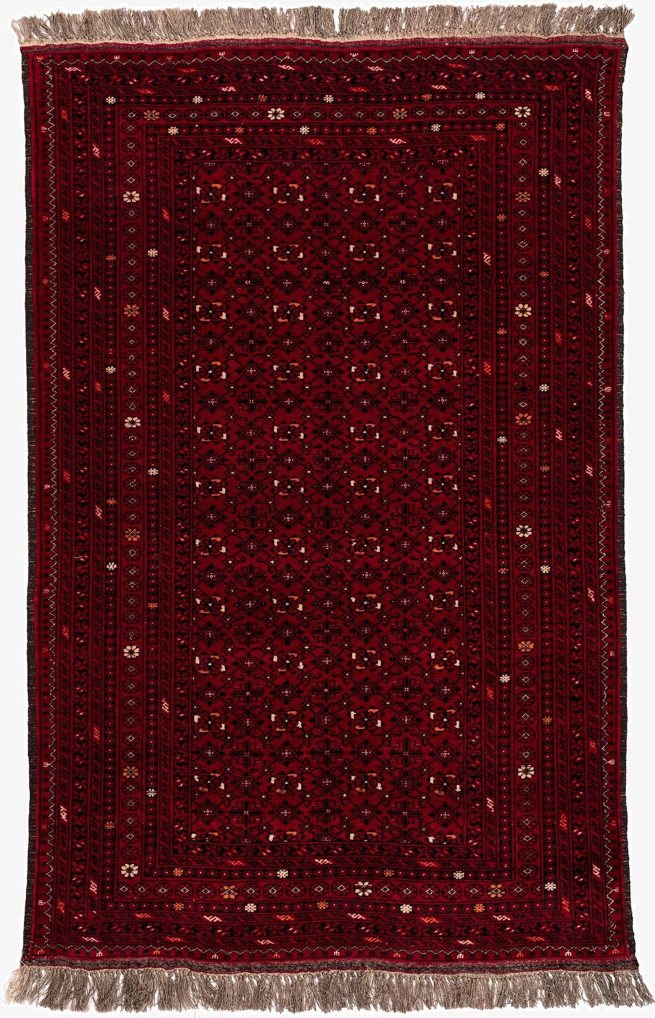  4' 3 x 6' 6  Hand Knotted Afghan Akhche Oriental Wool Rug