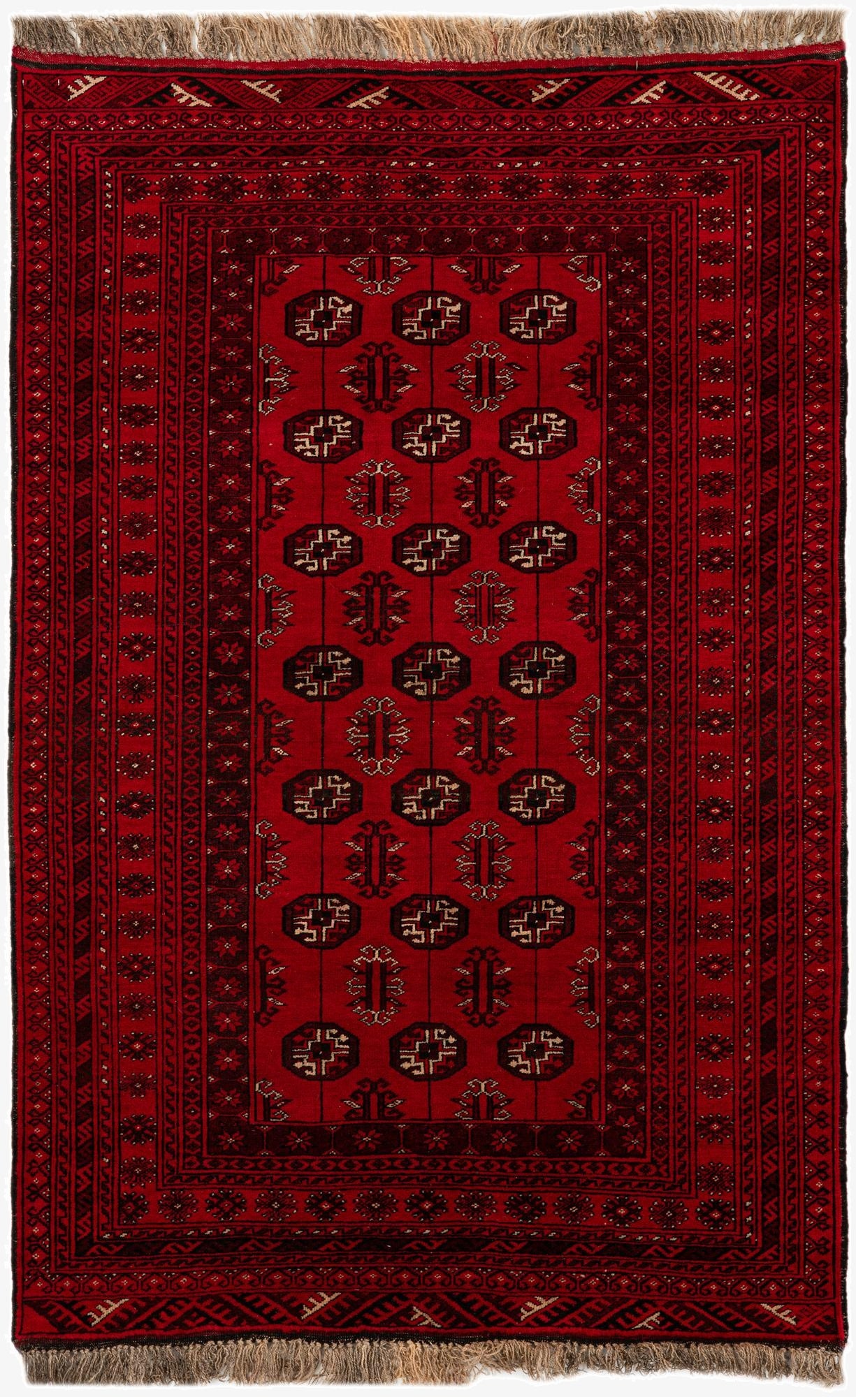  4' 1 x 6' 3  Hand Knotted Afghan Akhche Wool Rug