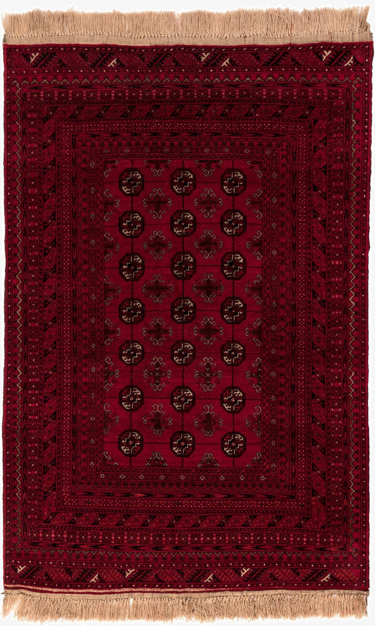  4' 1 x 6' 6  Hand Knotted Afghan Akhche Wool Rug
